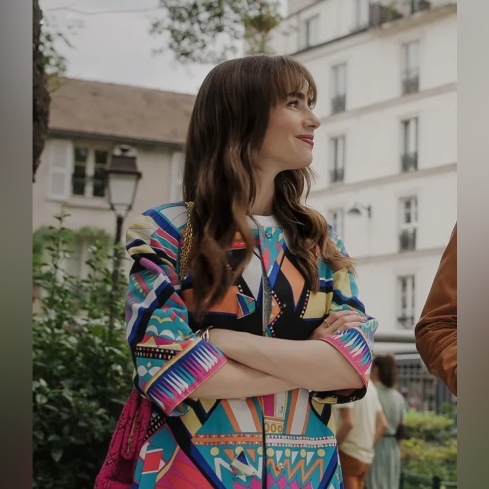 Emily In Paris Emilio Pucci colorful silk day coat size 38IT